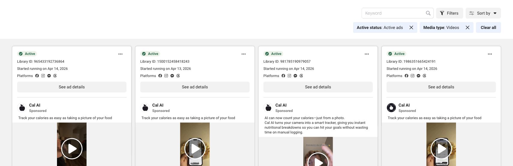 Cal AI Meta video ads